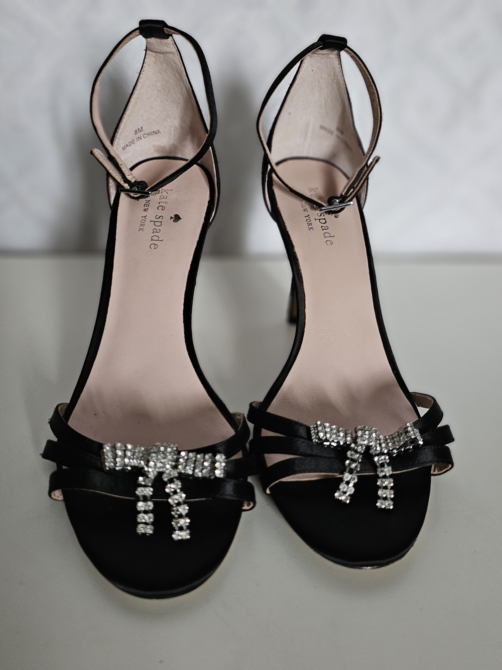 kate spade Black Crystal Bow Ankle-Strap Sandals
